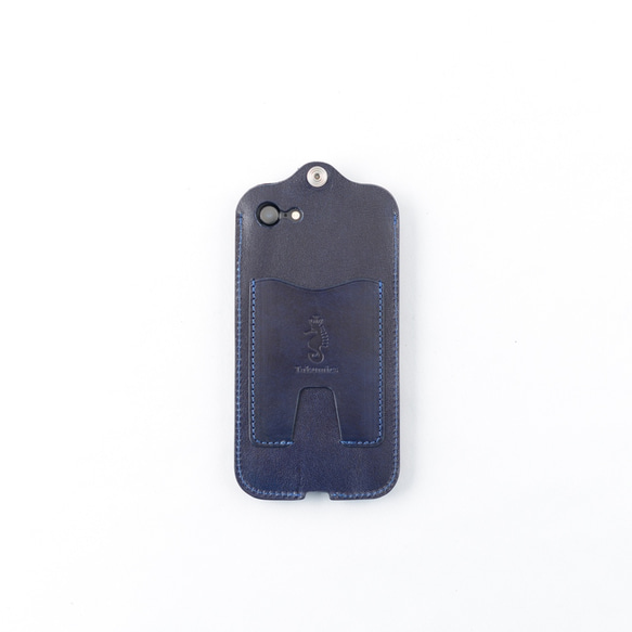 藍染総革 iPhone7/8 SE2,3用カバー カードケース付き/藍染革 iP-078SE 3枚目の画像