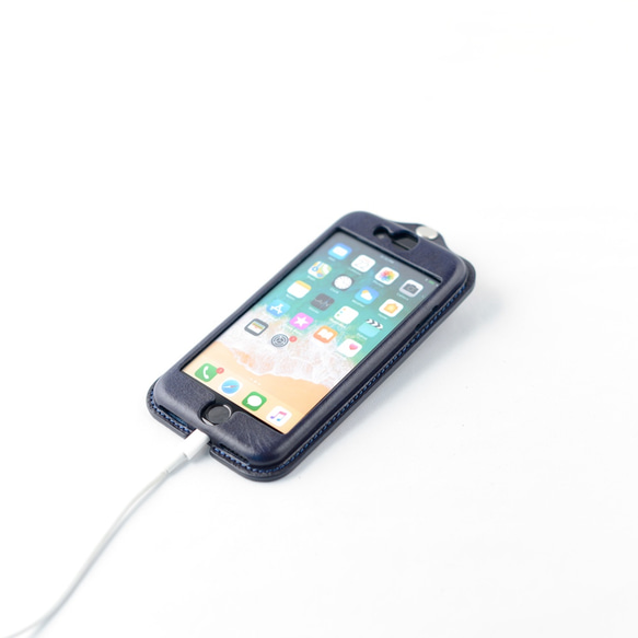 藍染総革 iPhone7/8 SE2,3用カバー カードケース付き/藍染革 iP-078SE 5枚目の画像