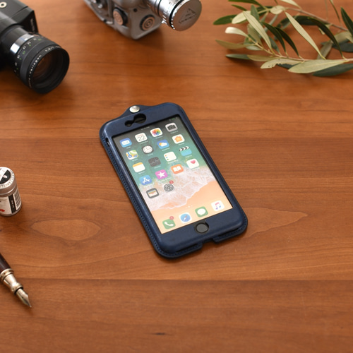 藍染総革 iPhone7/8plus用カバー カードケース付き/藍染革 iP-078P