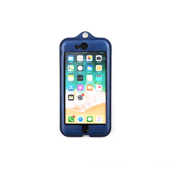 藍染総革 iPhone7/8plus用カバー カードケース付き/藍染革 iP-078P 2枚目の画像