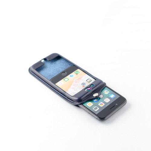 藍染総革 iPhone7/8plus用カバー カードケース付き/藍染革 iP-078P