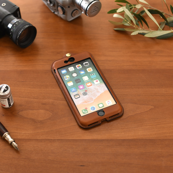 意大利製造的iPhone7皮革手機/ 8plus手機套/經典棕色iP-078P 第1張的照片