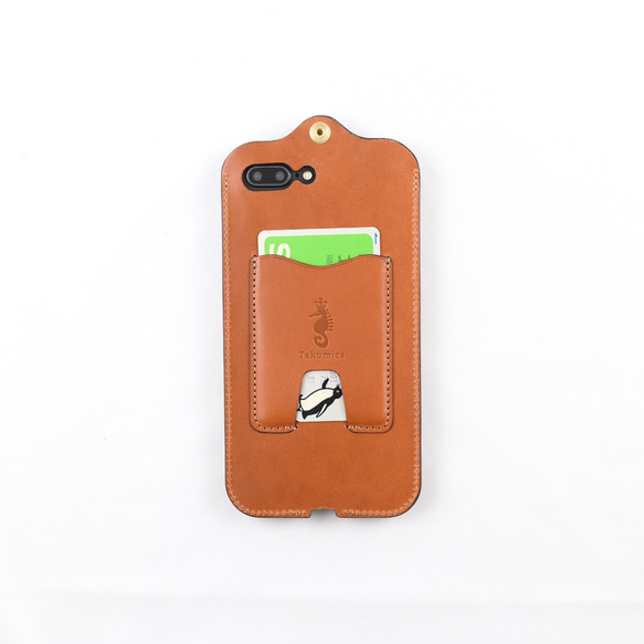 イタリア製総革 iPhone7/8plus用カバー カードケース付き/クラシックブラウン iP-078P 4枚目の画像