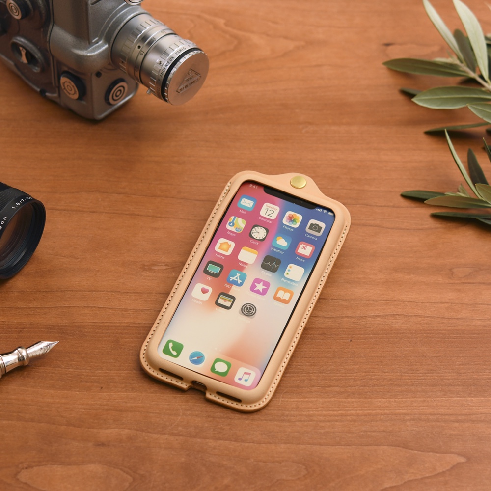 ベルギー製総革 iPhoneX,XS用カバー カードケース付き/ナチュラルヌメ iP-X