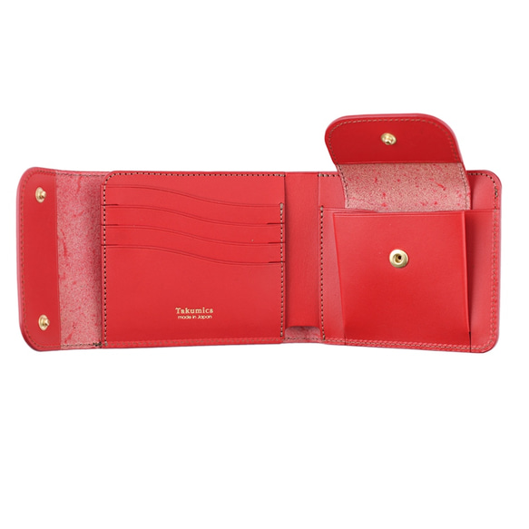 意大利製造的全皮三折錢包/經典紅色中號Otto免費送貨 第5張的照片