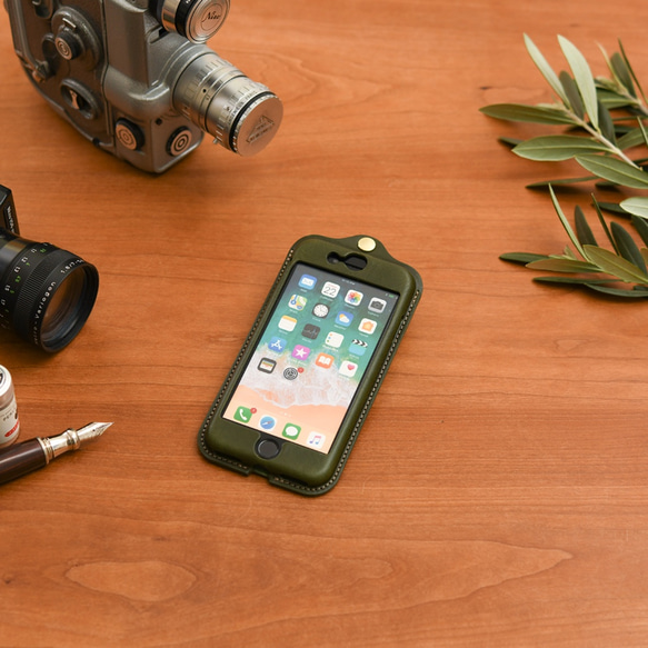 イタリア製総革 iPhone7/8 SE2,3用カバー カードケース付き/クラシックグリーン iP-078SE 1枚目の画像