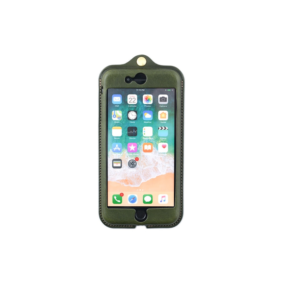 イタリア製総革 iPhone7/8 SE2,3用カバー カードケース付き/クラシックグリーン iP-078SE 2枚目の画像