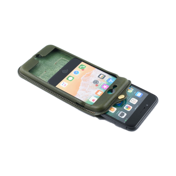 イタリア製総革 iPhone7/8 SE2,3用カバー カードケース付き/クラシックグリーン iP-078SE 6枚目の画像