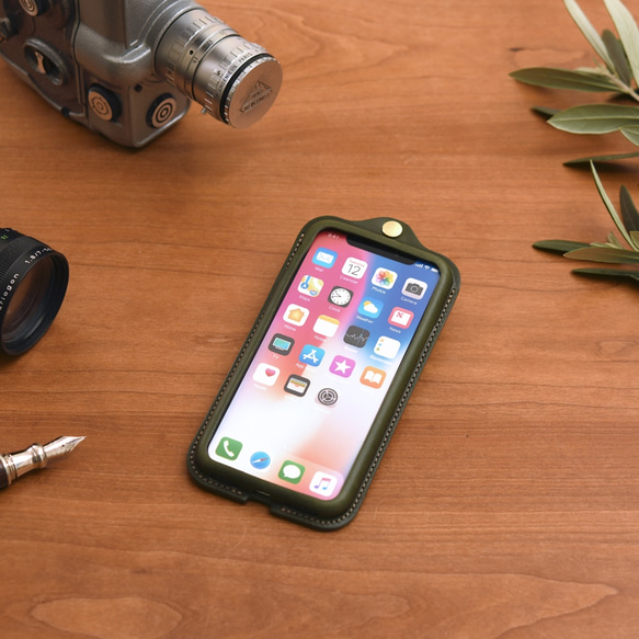 イタリア製総革 iPhoneX,XS用カバー カードケース付き/クラシック 
