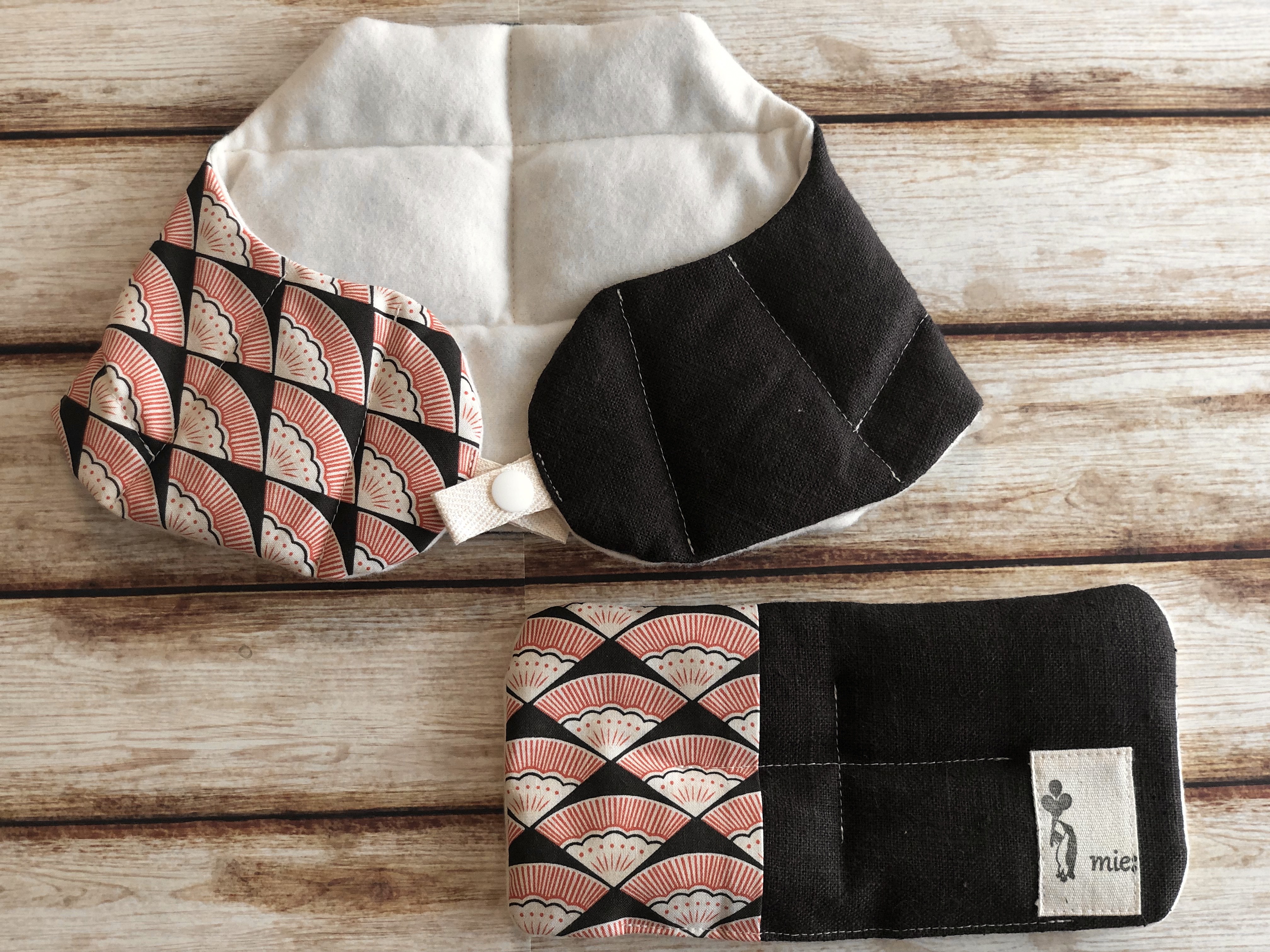 ♡SALE♡★送料無料★整体師が作ったこだわりの小豆カイロSET（USA コットン扇柄・リネン ブラウン　バイカラー）