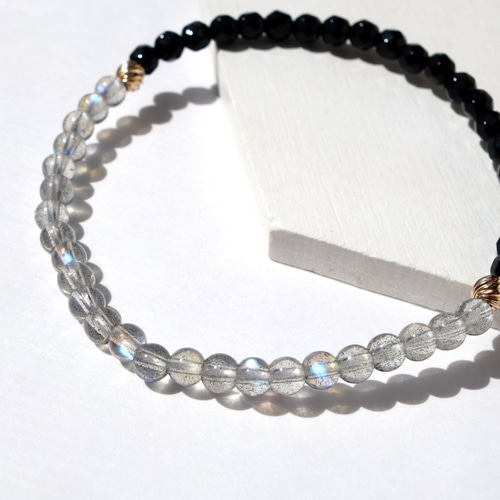 トップクオリティ】極小粒ラブラドライトとブラックオニキスと14kgf