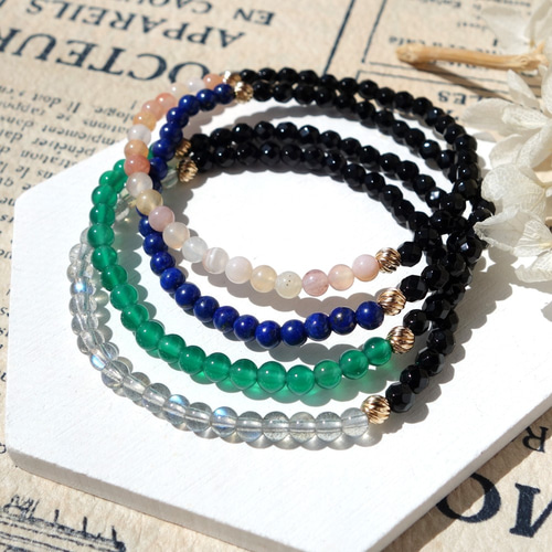 トップクオリティ】極小粒ラブラドライトとブラックオニキスと14kgf