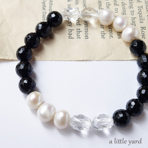 淡水ホワイトパールとブラックオニキスのブレスレット ブレスレット  