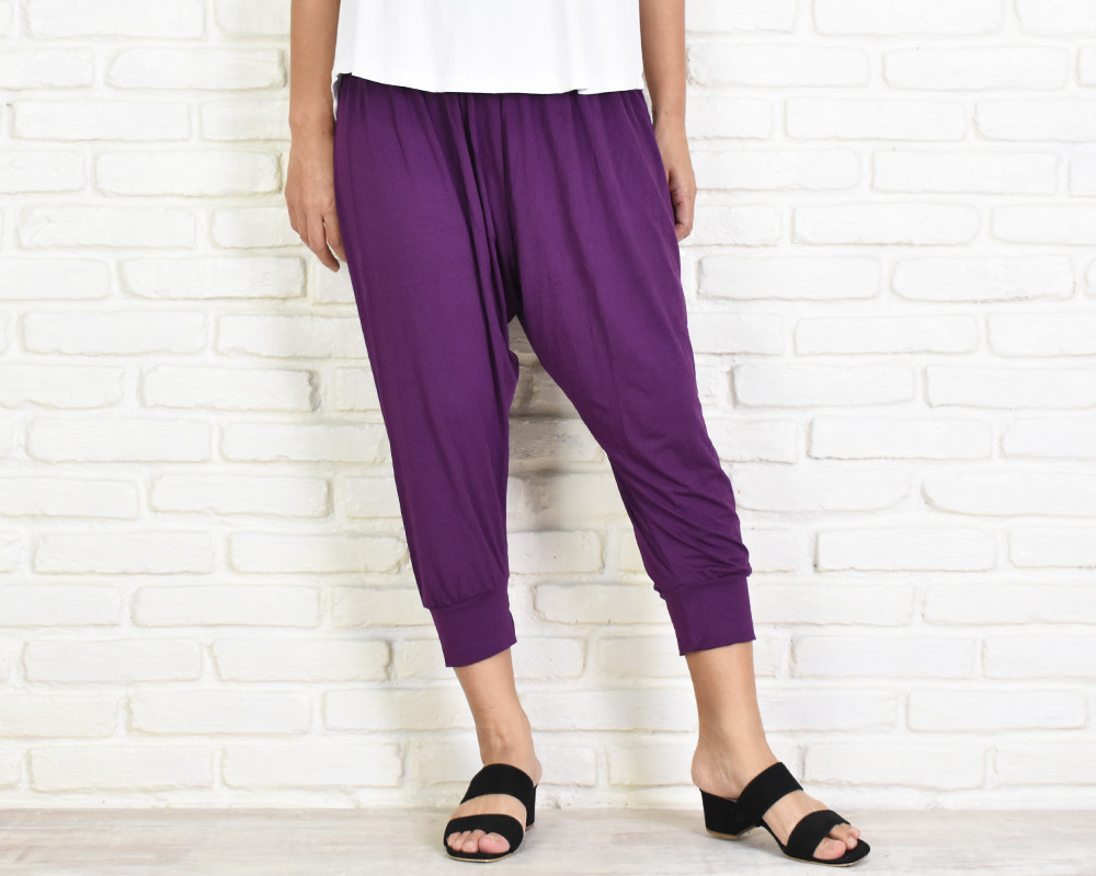 涼しげでストレスフリーな穿き心地！ストレッチサルエルパンツ　＜グレープ＞
