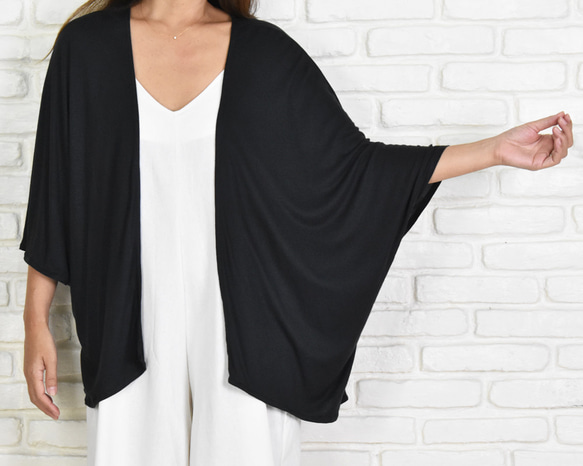 【再販】さらっとゆるっと楽に着れるおしゃれなキモノカーディガン　＜ブラック＞ 1枚目の画像