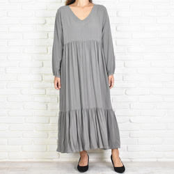 [新] V領分層長袖連衣裙&lt;灰色&gt; 第4張的照片