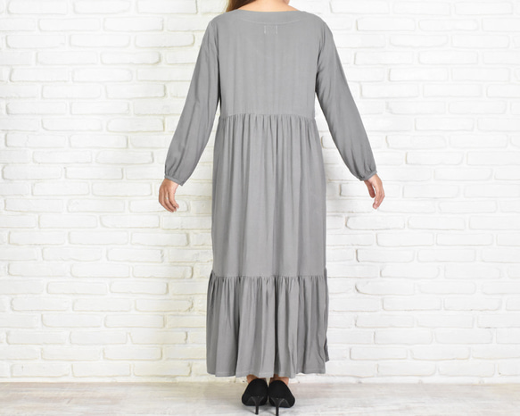 [新] V領分層長袖連衣裙&lt;灰色&gt; 第6張的照片