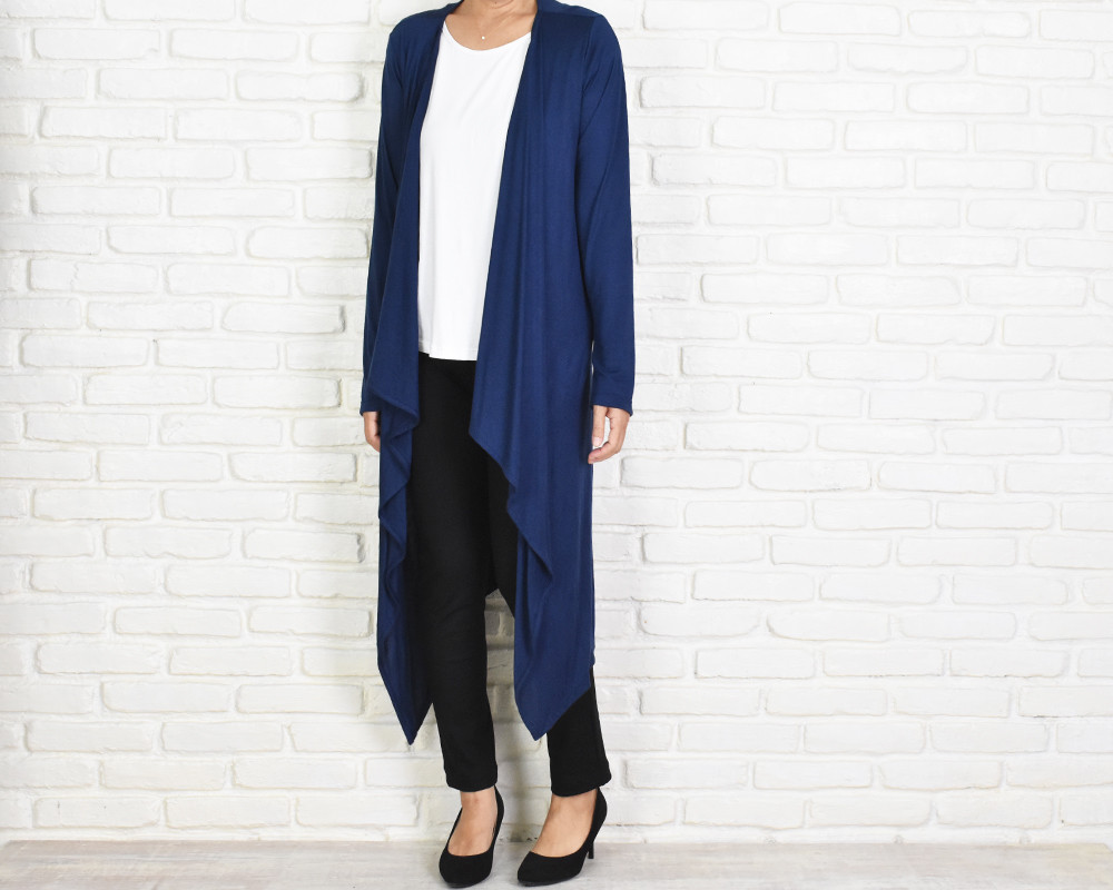 再販　ロング丈ドレープカーディガン　＜ネイビー＞