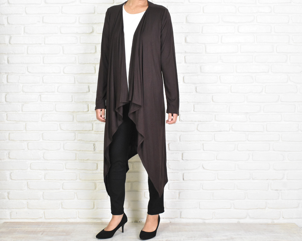 ロング丈ドレープカーディガン　＜ブラウン＞