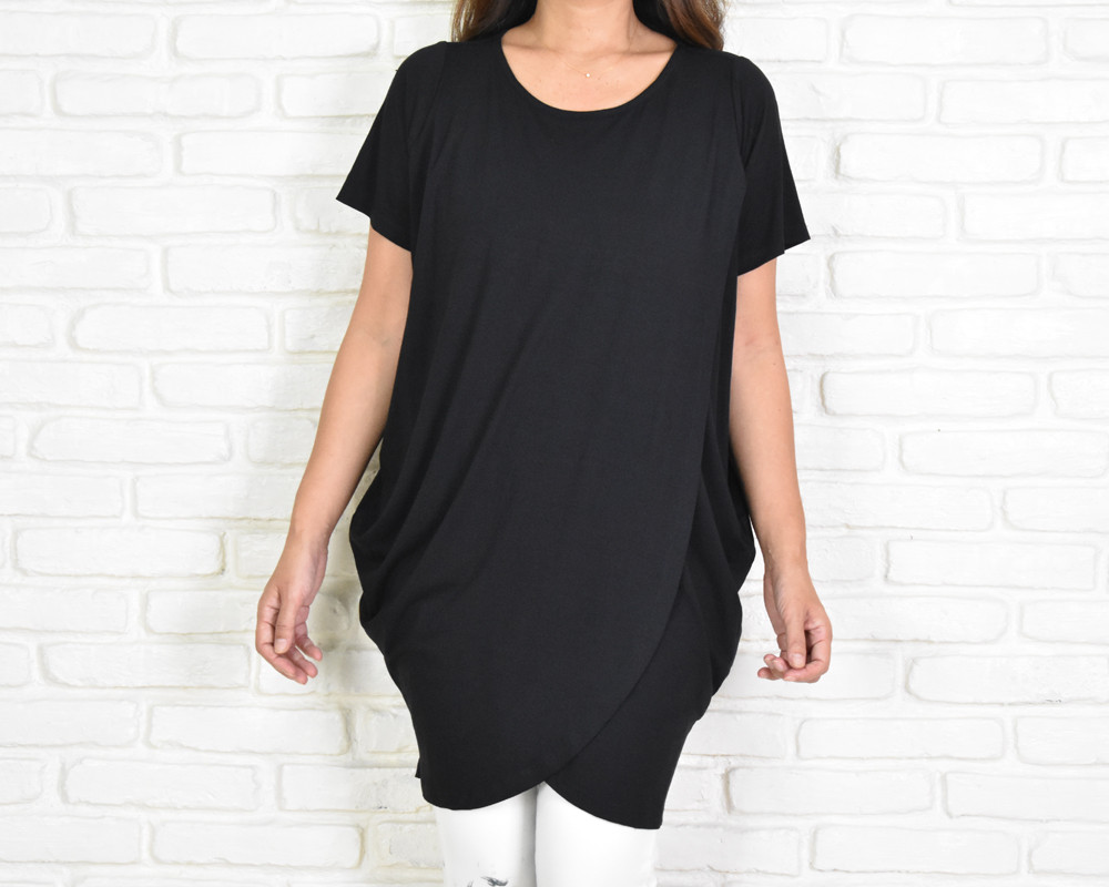 【再販】大人のシンプルなドレープストレッチトップス　＜ブラック＞