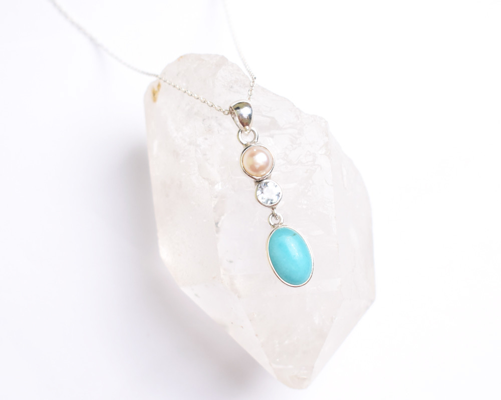 アマゾナイト、アクアマリン、パールのペンダントトップ
