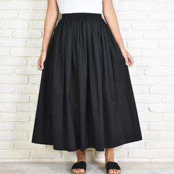 再販　大人のふんわりギャザーロングスカート　ブラック　フレアスカート 3枚目の画像