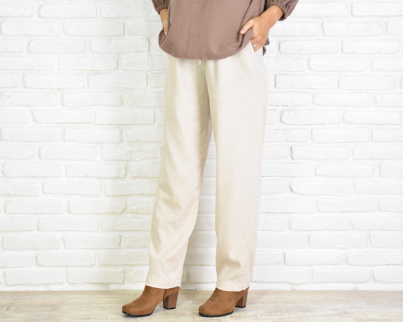 絲質亞麻製成的休閒褲 天然燕麥片 第4張的照片
