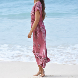 棕櫚葉圖案褶邊連衣裙成人暗粉色 第3張的照片