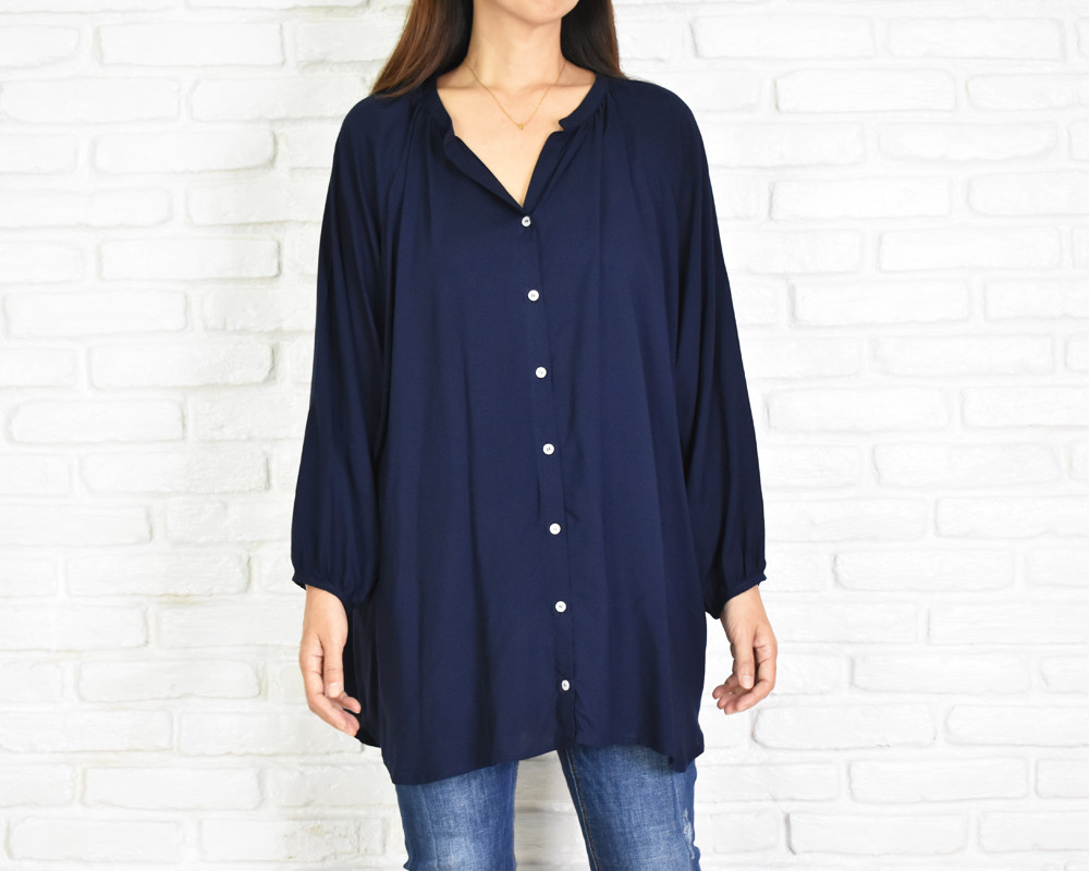 【再販】スキッパーボタンシャツ　＜ネイビー＞