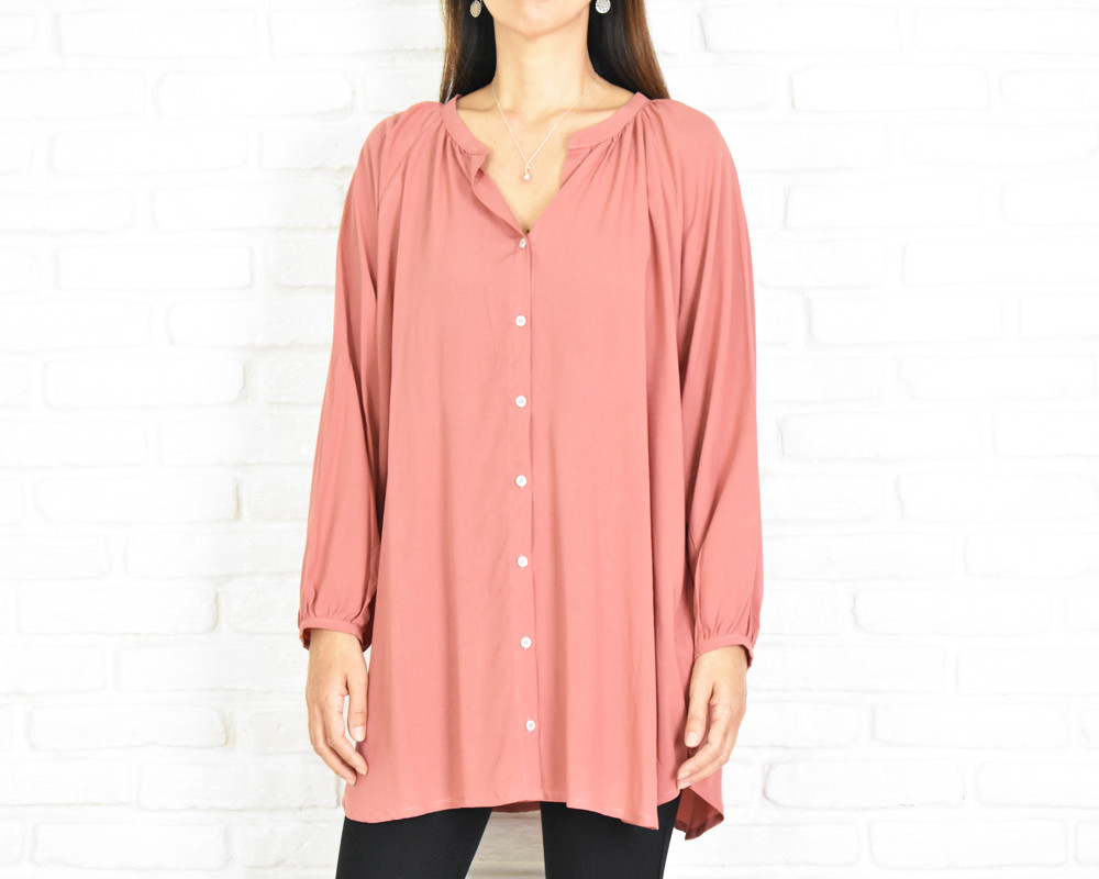 スキッパーボタンシャツ　＜コーラルピンク＞