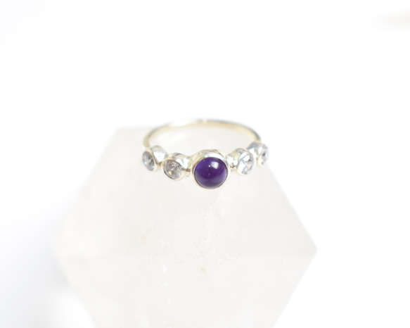 紫水晶和立方氧化鋯銀戒指 Silver925 第6張的照片