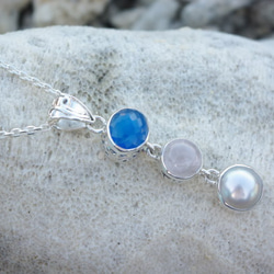 藍瑪瑙，粉晶，淡水珍珠吊墜 第2張的照片