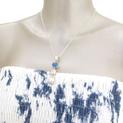 藍瑪瑙，粉晶，淡水珍珠吊墜 第5張的照片