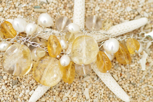 黃水晶，水晶，珍珠手鍊 第4張的照片