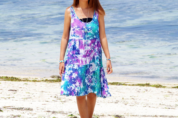 2016年新！染色不均罐頂分層沙灘裙&lt;翡翠紫&gt; 第2張的照片
