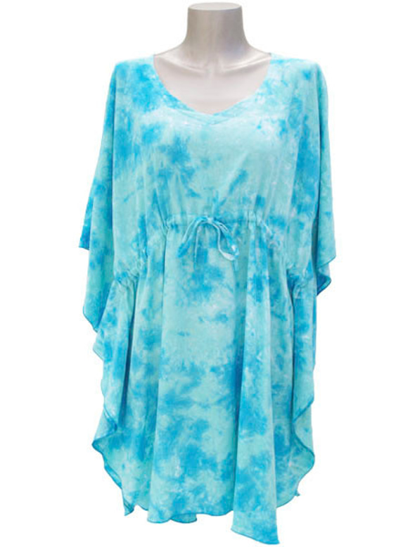新作品！柔和的顏色很可愛！不均勻的染色蝴蝶袖連衣裙&lt;海藍寶石&gt; 第3張的照片