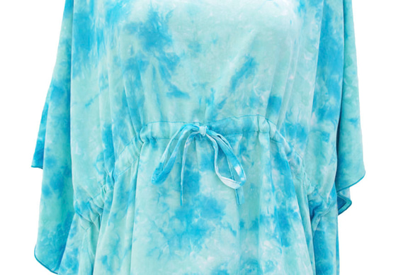 新作品！柔和的顏色很可愛！不均勻的染色蝴蝶袖連衣裙&lt;海藍寶石&gt; 第5張的照片