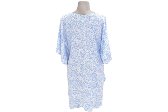 珊瑚打印蝴蝶袖連衣裙&lt;藍色&gt; 第5張的照片