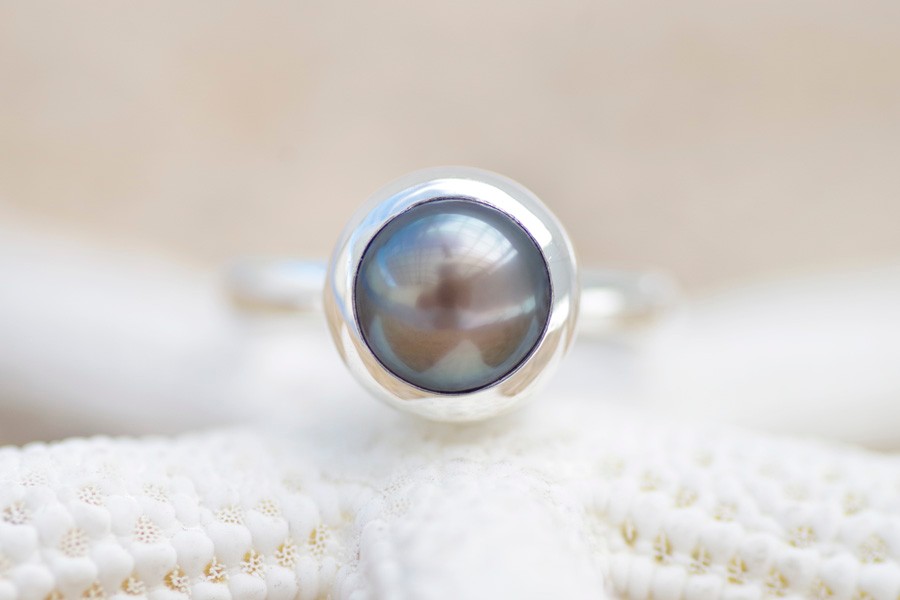 淡水パールのシルバーリング＜グレー＞