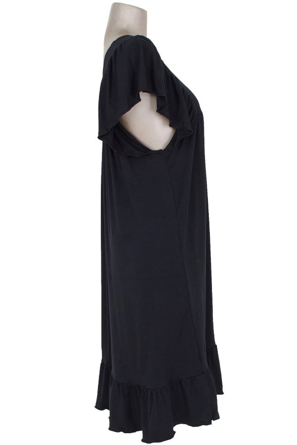成人可愛簡約喇叭袖荷葉邊連衣裙&lt;黑色&gt; 第7張的照片
