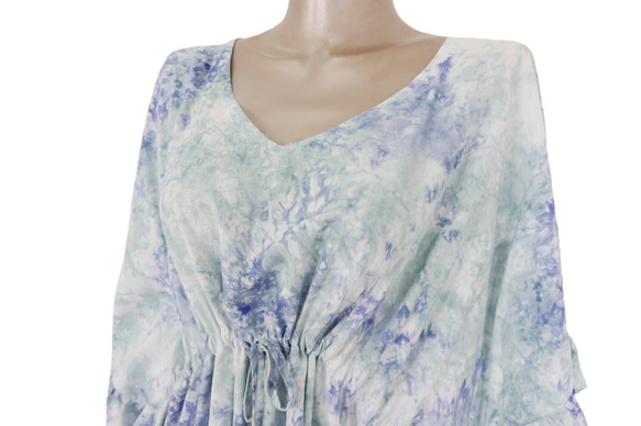 染色不勻蝴蝶套筒皺褶連衣裙&lt;冰藍色&gt; 第2張的照片