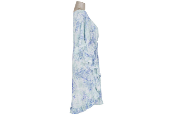 染色不勻蝴蝶套筒皺褶連衣裙&lt;冰藍色&gt; 第3張的照片