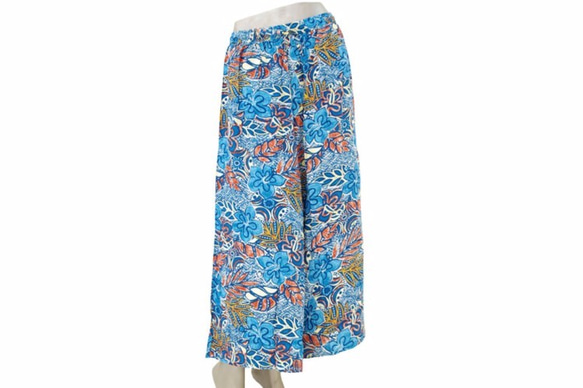 涼爽夏季寬喇叭長褲&lt;熱帶花藍&gt; 第4張的照片