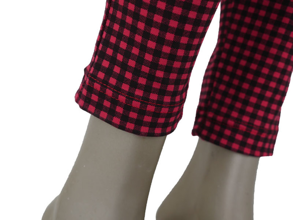 [僅Creema]最好的休閒褲！格子格紋彈力打底褲長褲&lt;紅色&gt; 第7張的照片