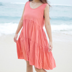 夏季無袖分層連衣裙&lt;珊瑚&gt; 第3張的照片