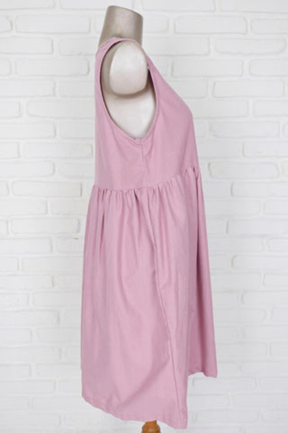 沉悶的心靈粉紅可愛！無袖亞麻連衣裙&lt;粉色&gt; 第4張的照片