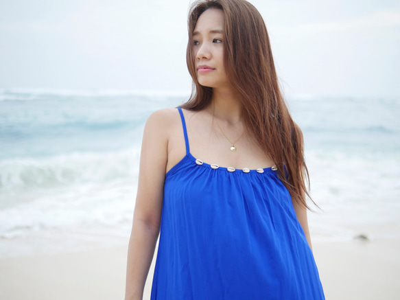 夏季貝殼沙灘長連衣裙&lt;皇家藍&gt; 第2張的照片