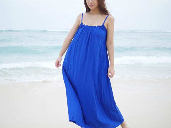 夏季貝殼沙灘長連衣裙&lt;皇家藍&gt; 第3張的照片