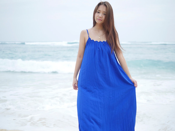 夏季貝殼沙灘長連衣裙&lt;皇家藍&gt; 第5張的照片