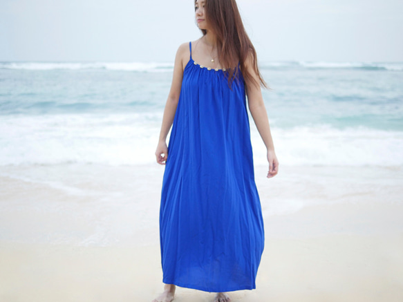 夏季貝殼沙灘長連衣裙&lt;皇家藍&gt; 第6張的照片